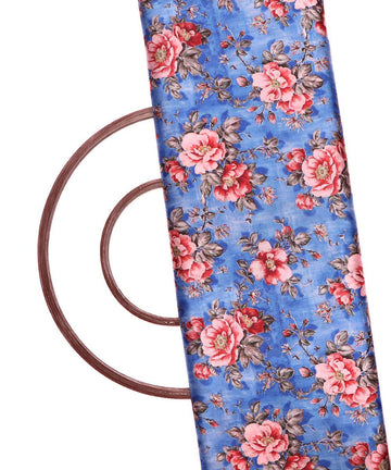 blue and pink floral design satin moss fabric b100 3907